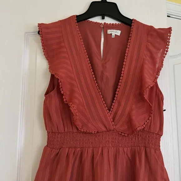 Juniper Blue V-neck Sleeveless Ruffle Dress - Picture 4 of 8